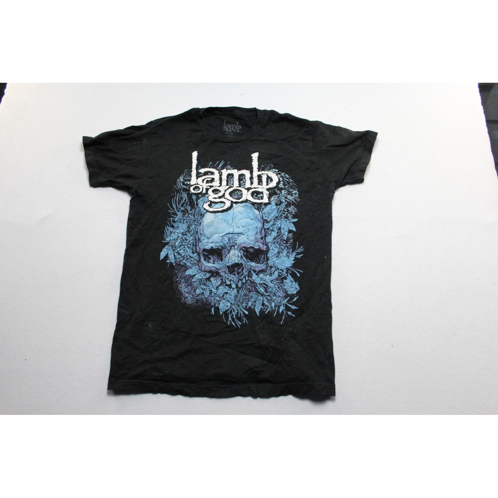 Lamb of God Graphic Tee Mens Medium Black Excellent Skull Floral Band Shirt